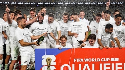 New Zealand's football team celebrates qualification for the 2026 FIFA World Cup in North America. (AFP) New Zealand's football team celebrates qualification for the 2026 FIFA World Cup in North America. (AFP)