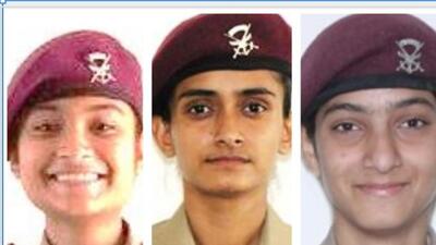 From left: Kritee S Bisht, Alisha and Harnoor, who have been commissioned as flying officers in Air Force. (HT File)