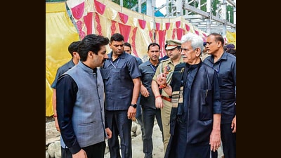 Jammu and Kashmir Lieutenant Governor Manoj Sinha in Pahalgam on Saturday. (ANI) Jammu and Kashmir Lieutenant Governor Manoj Sinha in Pahalgam on Saturday. (ANI)