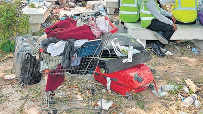 The luggage, along with aircraft manuals and emergency handbooks found near debris, will remain untouched until Aircraft Accident Investigation Bureau officials clear their examination. (HT Photo) The luggage, along with aircraft manuals and emergency handbooks found near debris, will remain untouched until Aircraft Accident Investigation Bureau officials clear their examination. (HT Photo)
