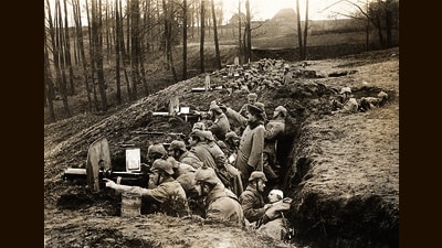 Troops in the trenches, during World War 1. (Getty Images) Troops in the trenches, during World War 1. (Getty Images)