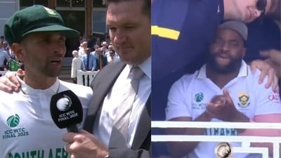 Keshav Maharaj and Temba Bavuma were overcome with emotions (Screengrab)