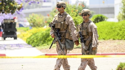 US Marines made their first civilian detention in Los Angeles as protests against Trump’s military parade escalate, raising concerns over military involvement in domestic affairs. (AP ) US Marines made their first civilian detention in Los Angeles as protests against Trump’s military parade escalate, raising concerns over military involvement in domestic affairs. (AP )