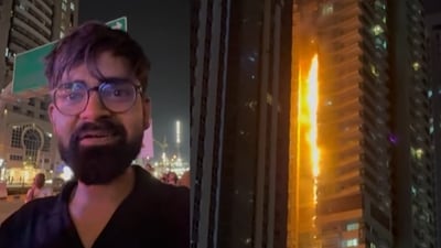 A Bengaluru man captured the moment a massive fire engulfed a Dubai skyscraper. (Instagram/hopping_bug) A Bengaluru man captured the moment a massive fire engulfed a Dubai skyscraper. (Instagram/hopping_bug)