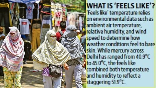 The feels like temperature in Delhi recently reached 51.9 degree Celsius. (Photo: Raj K Raj/ HT) The feels like temperature in Delhi recently reached 51.9 degree Celsius. (Photo: Raj K Raj/ HT)