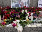 A memorial for Minnesota state Rep. Melissa Hortman and her husband Mark is seen at the state Capitol, Sunday, June 15, 2025, in St. Paul, Minn. (AP Photo/George Walker IV)