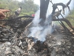 Rudraprayag: Debris of a helicopter that crashed near the Kedarnath shrine. Rudraprayag: Debris of a helicopter that crashed near the Kedarnath shrine.