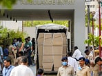 Empty coffins brought at the mortuary of the Civil Hospital, in Ahmedabad, Gujarat, following the Air India plane crash Empty coffins brought at the mortuary of the Civil Hospital, in Ahmedabad, Gujarat, following the Air India plane crash