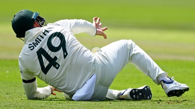 Australia's Steve Smith reacts after sustaining an injury. (Action Images via Reuters)