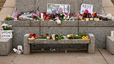 A makeshift memorial for Minnesota state Rep. Melissa Hortman and her husband Mark is seen at the state Capitol, Sunday, June 15, 2025, in St. Paul, Minn. (AP Photo/George Walker IV) (AP) A makeshift memorial for Minnesota state Rep. Melissa Hortman and her husband Mark is seen at the state Capitol, Sunday, June 15, 2025, in St. Paul, Minn. (AP Photo/George Walker IV) (AP)