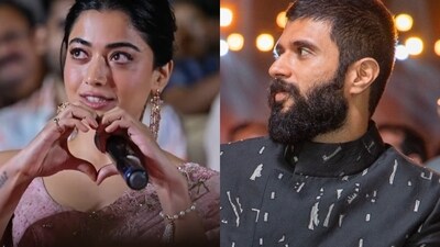 Rashmika Mandanna was all smiles when asked about Vijay Deverakonda. Rashmika Mandanna was all smiles when asked about Vijay Deverakonda.