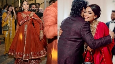 Sobhita Dhulipala couldn't stop grinning at Akhil Akkineni's wedding. Sobhita Dhulipala couldn't stop grinning at Akhil Akkineni's wedding.