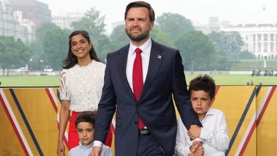 The Vance family stood with Donald and Melania Trump along the National Mall, where over 7,000 soldiers, tanks, military vehicles, bands, and fireworks were part of the celebration. (AFP) The Vance family stood with Donald and Melania Trump along the National Mall, where over 7,000 soldiers, tanks, military vehicles, bands, and fireworks were part of the celebration. (AFP)