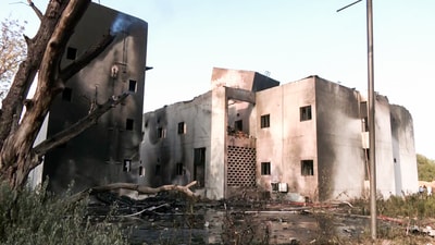 A view of a BJ Medical College UG premises where an Air India plane, B787 Aircraft VT-ANB crashed. (Video Grab) A view of a BJ Medical College UG premises where an Air India plane, B787 Aircraft VT-ANB crashed. (Video Grab)