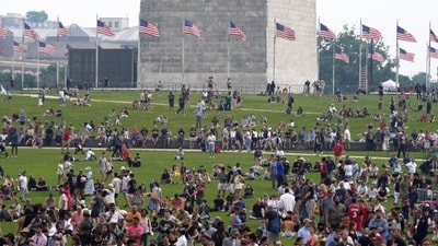 “Every other country celebrates their victories. It’s about time America did too,” Trump announced in brief remarks at the parade’s end. (AP ) “Every other country celebrates their victories. It’s about time America did too,” Trump announced in brief remarks at the parade’s end. (AP )