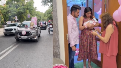 The video opens with a convoy of cars decorated with balloons. (Instagram/@dr.chahatrawal) The video opens with a convoy of cars decorated with balloons. (Instagram/@dr.chahatrawal)