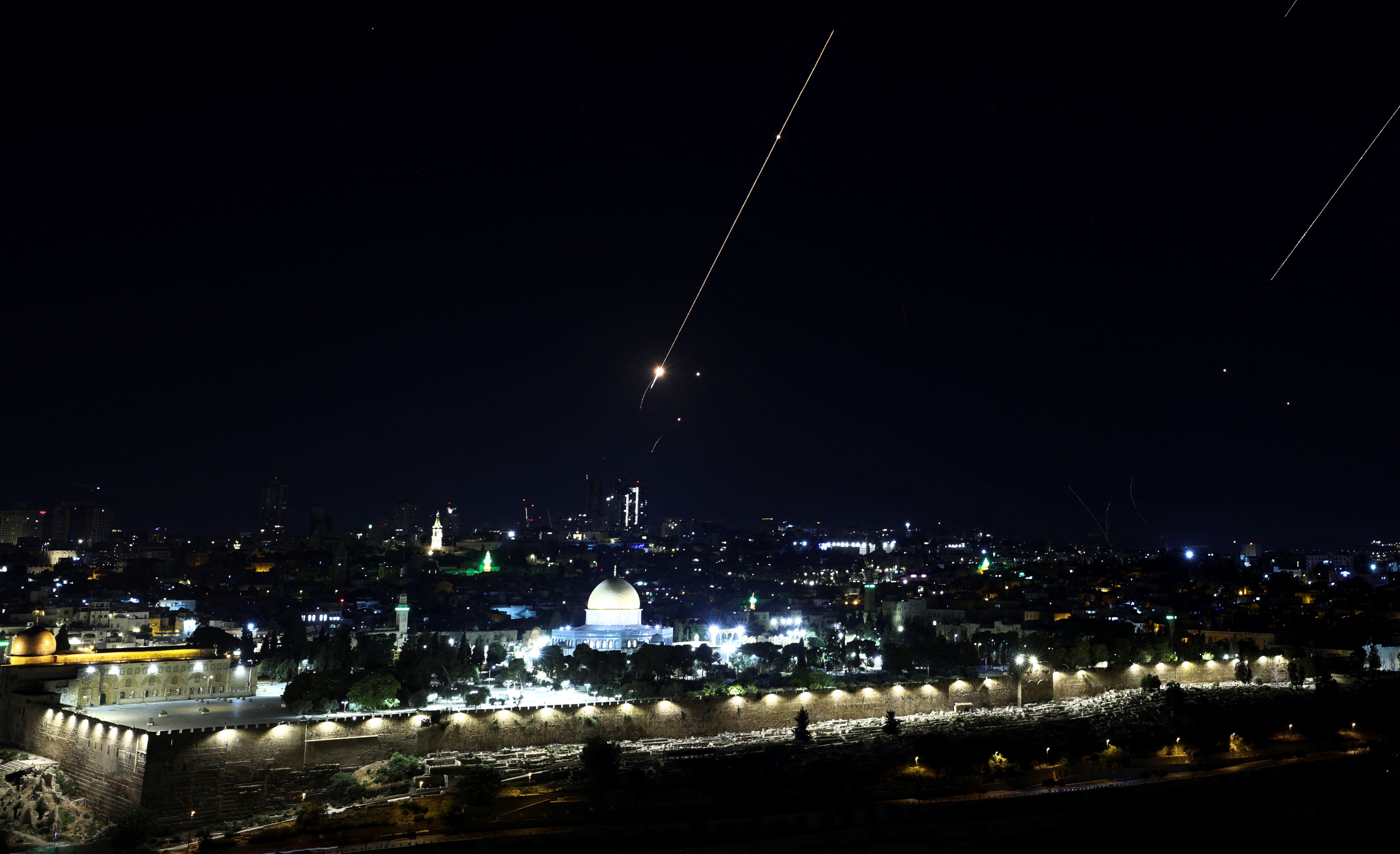 Missiles launched from Iran are intercepted, as seen from Jerusalem, June 15, 2025.  (REUTERS)