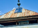A view of the damaged solar plate due to recent shelling by Pakistan on the roof of a mosque, at Chota Gaon Mohalla in Kupwara.