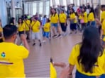 Tourists create a Bollywood moment on the Burj Khalifa. 