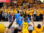 Indiana Pacers and Oklahoma City Thunder players in action during the 2025 NBA Finals.