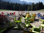 Chairs and tables scattered at the site of terrorist attack on tourists in Baisaran near Pahalgam in south Kashmir's Anantnag district.