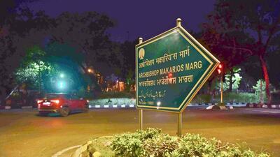 Archbishop Makarios Marg in New Delhi on Monday. (HT Photo) Archbishop Makarios Marg in New Delhi on Monday. (HT Photo)