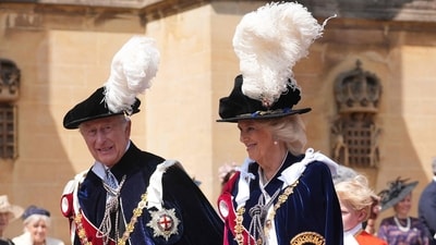 Britain's King Charles III (L) and Britain's Queen Camilla (R) arrive for the Order of the Garter service at St George's Chapel in Windsor Castle, west of London, on June 16, 2025. The Order of the Garter is the oldest and most senior Order of Chivalry in Britain, established by King Edward III nearly 700 years ago (Photo by Yui Mok / POOL / AFP) (AFP) Britain's King Charles III (L) and Britain's Queen Camilla (R) arrive for the Order of the Garter service at St George's Chapel in Windsor Castle, west of London, on June 16, 2025. The Order of the Garter is the oldest and most senior Order of Chivalry in Britain, established by King Edward III nearly 700 years ago (Photo by Yui Mok / POOL / AFP) (AFP)