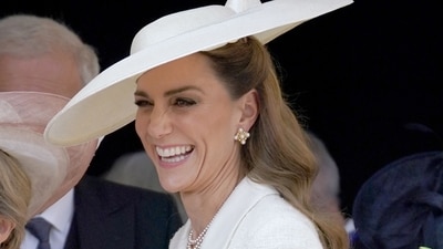 Britain's Britain's Catherine, Princess of Wales smiles as she attends the Order of the Garter service at St George's Chapel in Windsor Castle, west of London, on June 16, 2025. (AFP) Britain's Britain's Catherine, Princess of Wales smiles as she attends the Order of the Garter service at St George's Chapel in Windsor Castle, west of London, on June 16, 2025. (AFP)