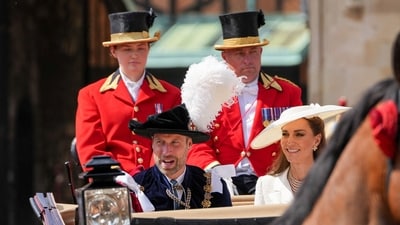 Britain's Prince William, Prince of Wales (L) and Britain's Catherine, Princess of Wales (R) leave in a carriage after the Order of the Garter service at St George's Chapel in Windsor Castle, west of London, on June 16, 2025. The Order of the Garter is the oldest and most senior Order of Chivalry in Britain, established by King Edward III nearly 700 years ago (Photo by Carlos Jasso / POOL / AFP) (AFP) Britain's Prince William, Prince of Wales (L) and Britain's Catherine, Princess of Wales (R) leave in a carriage after the Order of the Garter service at St George's Chapel in Windsor Castle, west of London, on June 16, 2025. The Order of the Garter is the oldest and most senior Order of Chivalry in Britain, established by King Edward III nearly 700 years ago (Photo by Carlos Jasso / POOL / AFP) (AFP)