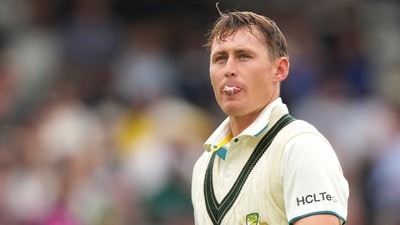Marnus Labuschagne reacts after being dismissed during the World Test Championship final. (AP)