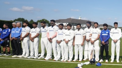 Indian players before the start of the intra-squad game in Kent Indian players before the start of the intra-squad game in Kent