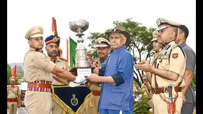 J&K LG Manoj Sinha presenting trophy during the passing out parade in Udhampur on Monday. (Source: X) J&K LG Manoj Sinha presenting trophy during the passing out parade in Udhampur on Monday. (Source: X)