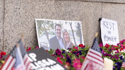 A memorial sits outside the Minnesota State Capitol in honor of murdered Democratic state assemblywoman Melissa Hortman and her husband Mark, in St. Paul, Minnesota, U.S., June 15, 2025. (REUTERS)