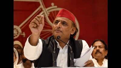 National President Akhilesh Yadav addressing a press conference at the Samajwadi Party office in Lucknow on Monday (Mushtaq Ali/HT) National President Akhilesh Yadav addressing a press conference at the Samajwadi Party office in Lucknow on Monday (Mushtaq Ali/HT)