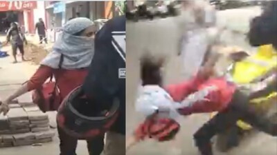 The driver allegedly slapped the woman during the argument, causing her to fall to the ground. (X/@nikeshs86) The driver allegedly slapped the woman during the argument, causing her to fall to the ground. (X/@nikeshs86)