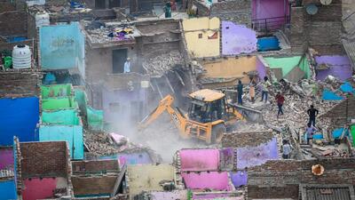 The demolition underway in Wazirpur on Monday. (Sanchit Khanna/HT Photo) The demolition underway in Wazirpur on Monday. (Sanchit Khanna/HT Photo)