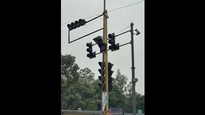 Though replaced by new, functional signal poles, the old frames still stand, often just a few feet away creating serious visibility issues and contributing to daily traffic chaos. (Gurpreet Singh/HT) Though replaced by new, functional signal poles, the old frames still stand, often just a few feet away creating serious visibility issues and contributing to daily traffic chaos. (Gurpreet Singh/HT)