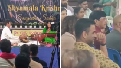 The video captured a smiling Nithin Kamath in the audience, swaying to the music (Instagram/revathikamath.world) The video captured a smiling Nithin Kamath in the audience, swaying to the music (Instagram/revathikamath.world)