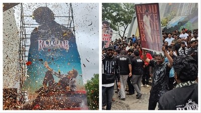Fans go wild at the teaser launch of Prabhas' RajaSaab. Fans go wild at the teaser launch of Prabhas' RajaSaab.