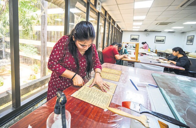 The lab received a variety of archival materials from the municipality, including portraits, drawings, and survey records, all to be restored as part of a broader collaboration to establish a municipal museum. But it is the Wilson Survey maps that have proven the most labour-intensive—and rewarding. (RAJ K RAJ /HT PHOTO) The lab received a variety of archival materials from the municipality, including portraits, drawings, and survey records, all to be restored as part of a broader collaboration to establish a municipal museum. But it is the Wilson Survey maps that have proven the most labour-intensive—and rewarding. (RAJ K RAJ /HT PHOTO)