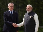 Canadian Prime Minister Mark Carney welcomes Indian Prime Minister Narendra Modi to the G7 Summit in Kananaskis, Alberta, Canada, on Tuesday, June 17, 2025.