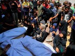 Mourners attend the funeral of Palestinians killed in what the Gaza Health Ministry said were Israeli airstrikes.