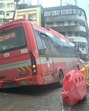 While the bus was travelling along Babasaheb Jaykar Marg, the road caved in, causing the rear left tyre to sink into the depression (Bhushan Koyande/HT Photo) While the bus was travelling along Babasaheb Jaykar Marg, the road caved in, causing the rear left tyre to sink into the depression (Bhushan Koyande/HT Photo)