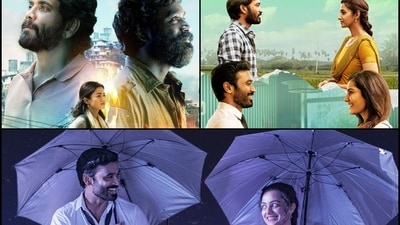Dhanush in Kuberaa (L) and Thiruchitrambalam (R) posters Dhanush in Kuberaa (L) and Thiruchitrambalam (R) posters