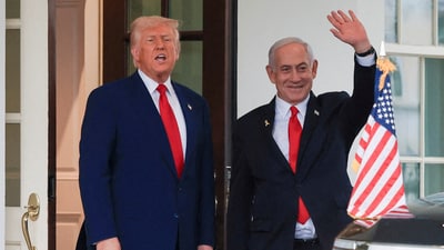President Donald Trump with Israeli PM Benjamin Netanyahu at the White House (REUTERS)