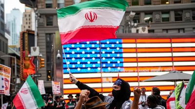 Iran-Israel War: People take part in a protest in support of Iran and Palestinians, at Times Square in New York City. (REUTERS)