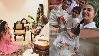 Jacqueline Fernandez took a break and visited Sri Sri Ravi Shankar's ashram. Jacqueline Fernandez took a break and visited Sri Sri Ravi Shankar's ashram.