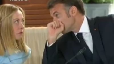 French President Macron's whisper to Italian PM Meloni at the G7 summit prompted her to roll her eyes, leading to viral reactions online. French President Macron's whisper to Italian PM Meloni at the G7 summit prompted her to roll her eyes, leading to viral reactions online.