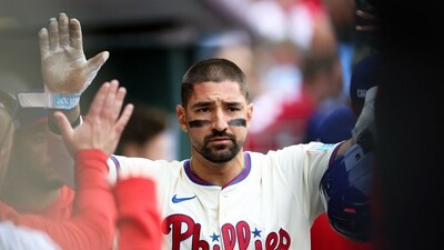 Nick Castellanos #8 of the Philadelphia Phillies will not be playing against the Miami Marlins. (Getty Images via AFP) Nick Castellanos #8 of the Philadelphia Phillies will not be playing against the Miami Marlins. (Getty Images via AFP)