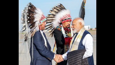 Prime Minister Narendra Modi receives a warm welcome on his arrival to attend the 51st G7 Summit, in Calgary on Tuesday. (ANI) Prime Minister Narendra Modi receives a warm welcome on his arrival to attend the 51st G7 Summit, in Calgary on Tuesday. (ANI)